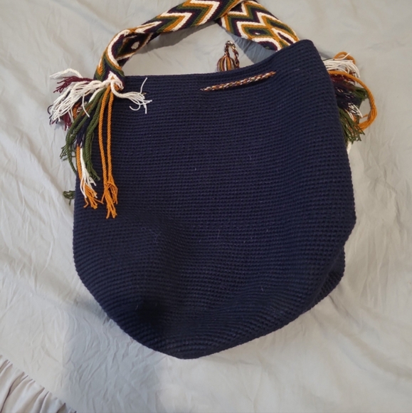 Boho crochet and woven bag colorful artsy everyday casual beachy Tote - Picture 4 of 12